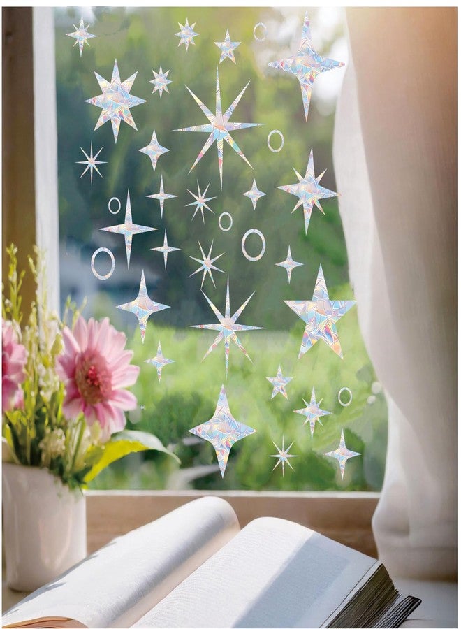 SHAWULA 33PCS Star Window Stickers Prevent Birds from Hitting Windows, Rainbow Sun Catcher Stickers No Glue Required, Non-Adhesive Reusable Vinyl Rainbow Stickers - Image 2